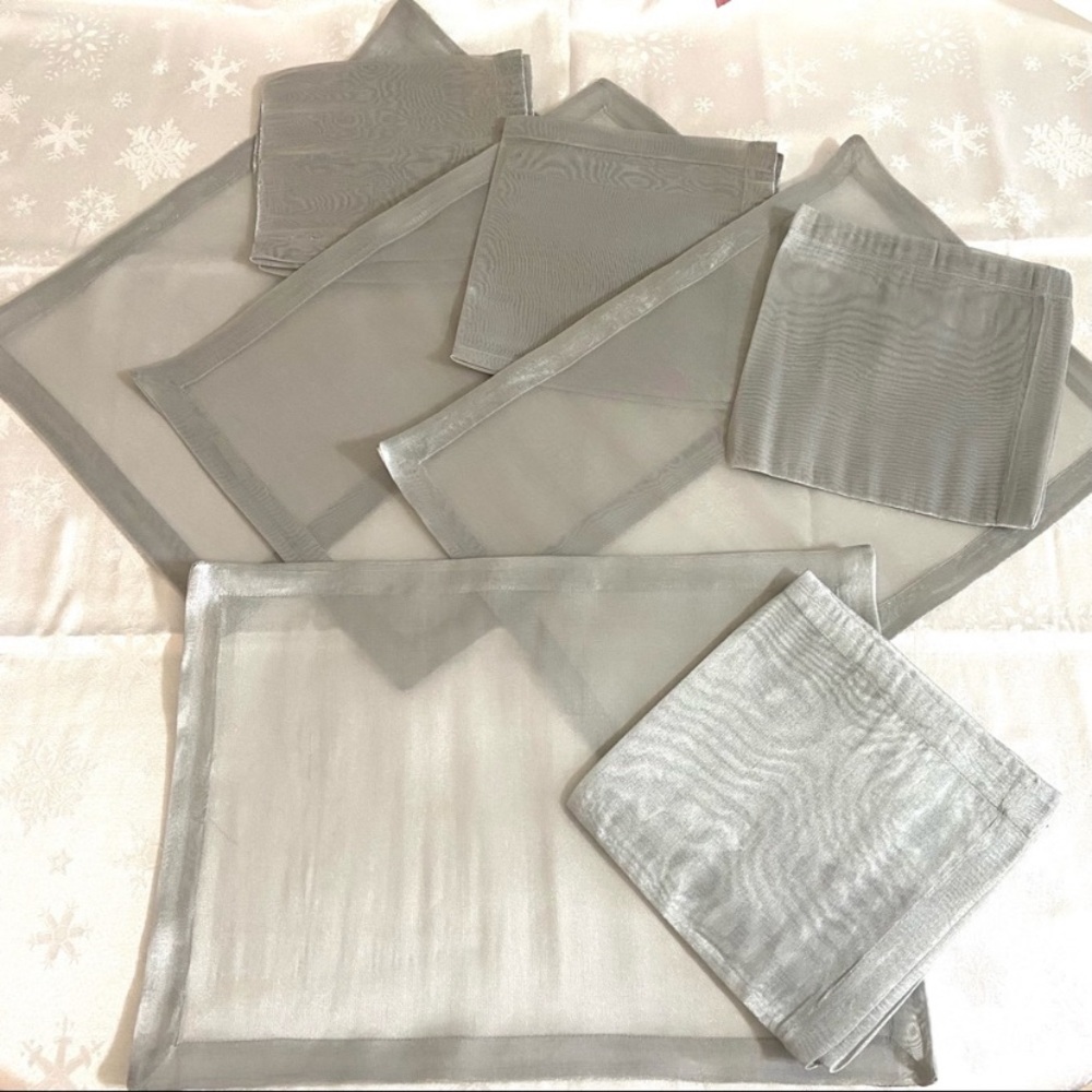 4 ✨New Without Tags Sheer Silver Metallic Placemats & 4 Matching Napkins